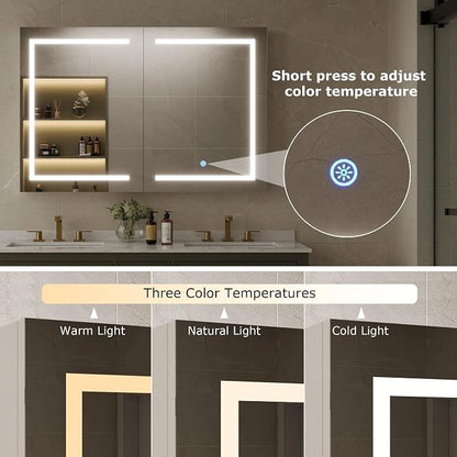 DeerValley Led Lighted Medicine Cabinet with Mirror, 48" W x 32" H | Mirrored Medicine Cabinet with Lights for Bathroom with Defogger & Dimmable 3-Color, DV-1VM0186