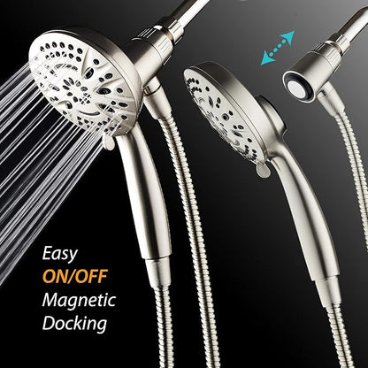 AquaDance New Magnetic Docking 8-setting High Pressure Handheld Shower Head | Space-age Magnetic Guidance Bracket System, Giant 5-inch Face, Extra-long 72-inch Stainless Steel Hose - Nickel