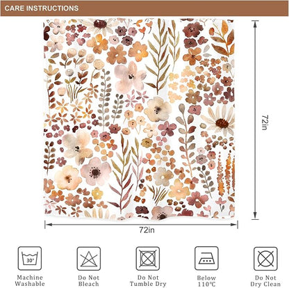 Fall Autumn Cute Floral Flower Nature Rustic Bathroom Shower Curtain Set | 72"W x 72"H Watercolor Botanical; waterproof HD print, quick-dry fabric with 12 hooks for easy hanging.