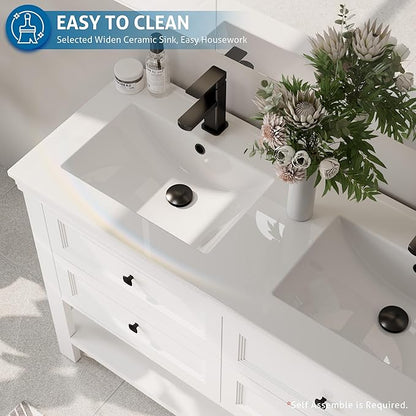 eclife 48" Bathroom Vanity with Sink Combo, Modern Painted Vanities Cabinet with Big Drawers, Opening Bottom Shelf, Raised Foot Pads, Include Undermount White Sink, Faucet & Drain, White