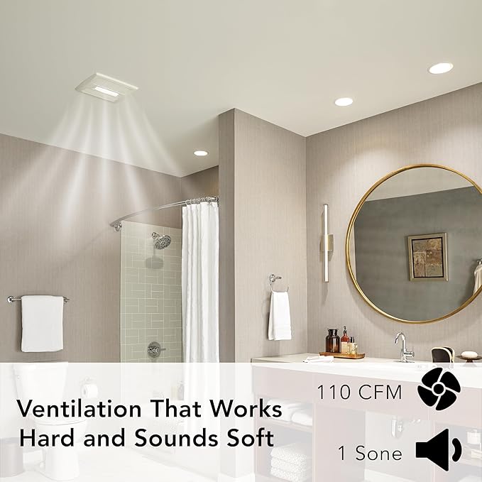 Broan-NuTone Bathroom Exhaust Fan with LED Light and Roomside Installation, Energy Star Certified, 110 CFM, Very Quiet 1.0 Sones White, AE110L