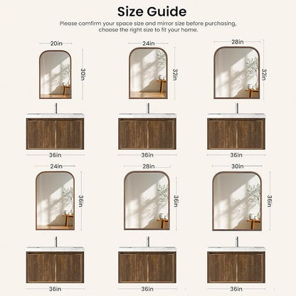 28"x32" Arch Wall Mirror for Wall, Wall Mounted Vanity Mirror for Bedroom, Wood Grain Finish Frame Mirror with Tempered Glass, Vintage Decorative for Bathroom, Entryway, Living Room, Walnut