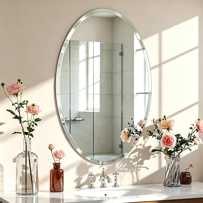 24x36 Inch Bathroom Mirrors for Over Sink, Frameless Mirrors for Wall | Beveled Bathroom Mirror, Bathroom Vanity Mirror for Bedroom Living Room Entryway Home Decor