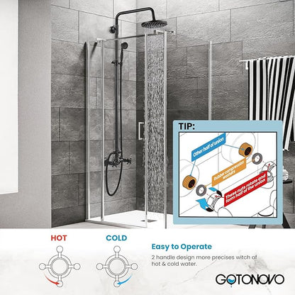 gotonovo Exposed Bathroom Shower Faucet Set Shower Fixture 8 Inch Rainfall Shower Head Handheld Shower Cross Handle Wall Mount 2 Functions Oil Rubbed Bronze