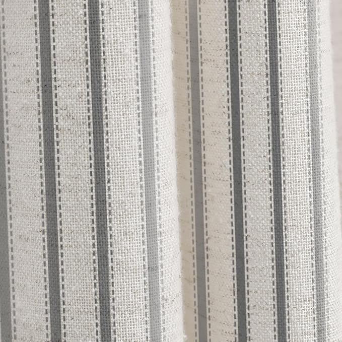 Farmhouse Striped Shower Curtain Grey Vintage Linen Curtain 72"W X 84"L | Extra Long Striped Shower Curtains with Linen Texture for Bathroom Decor