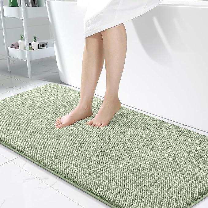 OLANLY Memory Foam Bathroom Runner Rugs 47x24, Long Bath Mats, Sage Green | Soft Quick Dry Bath Rugs, Non-Slip, Absorbent Machine Washable Mat for Bathroom Floor, Tub and Shower, Home Decor Accessories