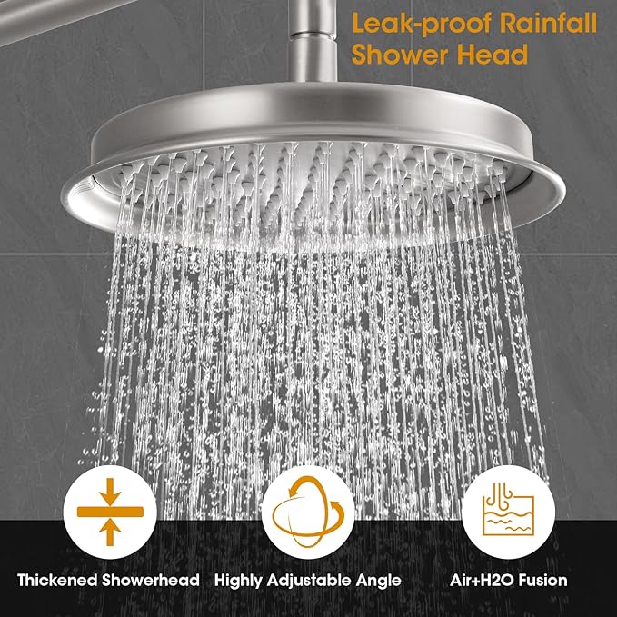 Antique Shower Head with Handheld Spray Combo, Brushed Nickel Rain Shower System with Rough-in Balance Pressure Valve, 9 inch Bathroom Luxury Rain Fall Shower Head Wall Mount Round, (B2312-BN)