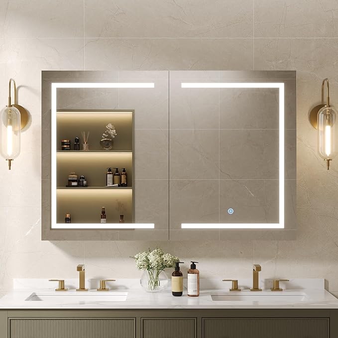 DeerValley Led Lighted Medicine Cabinet with Mirror, 48" W x 32" H | Mirrored Medicine Cabinet with Lights for Bathroom with Defogger & Dimmable 3-Color, DV-1VM0186
