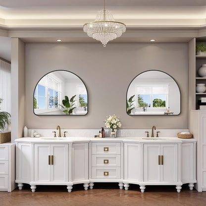 FORBATH Arched Bathroom Mirror 36x30 Inch, Black Bathroom Mirror Wall Mounted Modern Aluminum Alloy Frame Arch Mirror for Bedroom Living Room Entryway, Hanging or Leaning Against Wall