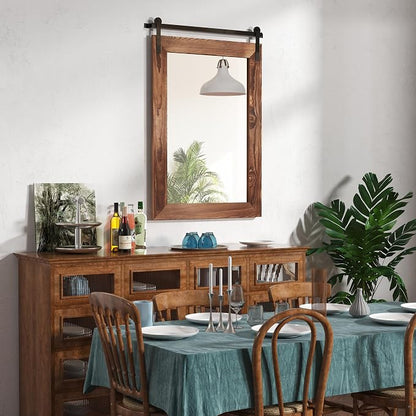 COGOOD Farmhouse Bathroom Mirrors for Over Sink - 42 x 29 Brown | Rustic Barn Door Wood Framed Vanity Mirror for Entryway, Living Room, Bedroom, Dresser Wall Decor