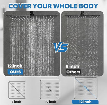 Shower Head,12”Rain Shower Head with Handheld Spray Combo and Adjustable Extension Arm/Shower System,High Pressure Rain Fall Hose,Chrome