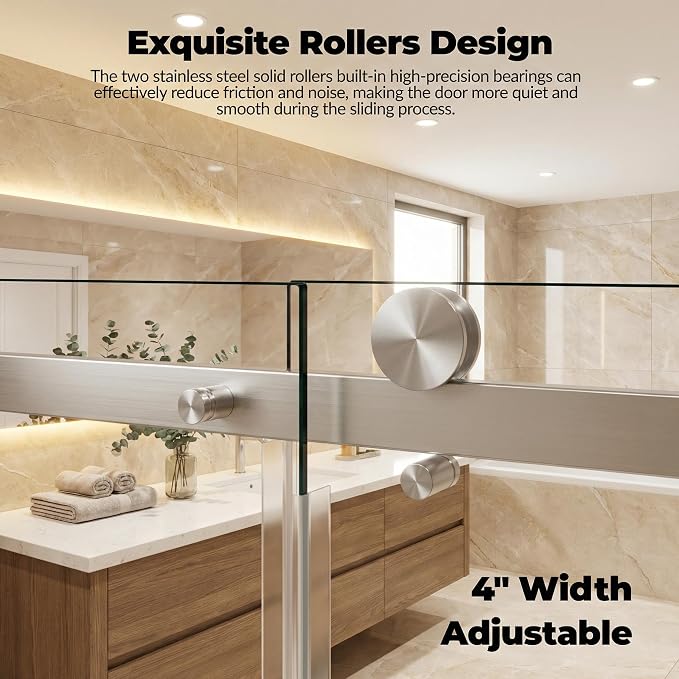 Sliding Shower Door, Frameless 56"-60" W x 76" H with 5/16" Clear Tempered Glass & Explosion-Proof Film, Brushed Nickel Finish, Includes Handle & Seal Strip