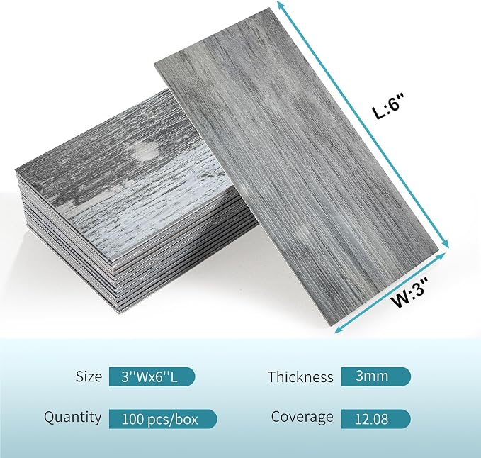 Vamos Tile 100-Piece Peel and Stick Backsplash Seamless Tile,3''x6'' Distressed Wood PVC Subway Tile,Stick on Backsplash for Kitchen/Bathroom/Laundry Room