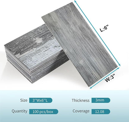 Vamos Tile 100-Piece Peel and Stick Backsplash Seamless Tile,3''x6'' Distressed Wood PVC Subway Tile,Stick on Backsplash for Kitchen/Bathroom/Laundry Room