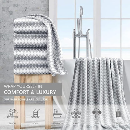 Bath Towel Set Gray 4Pack-35x70 Towel,600GSM Ultra Soft Microfibers Bathroom Towel Set Extra Large Plush Bath Sheet Towel,Highly Absorbent Quick Dry Oversized Towels Spa Hotel Luxury Shower Towels