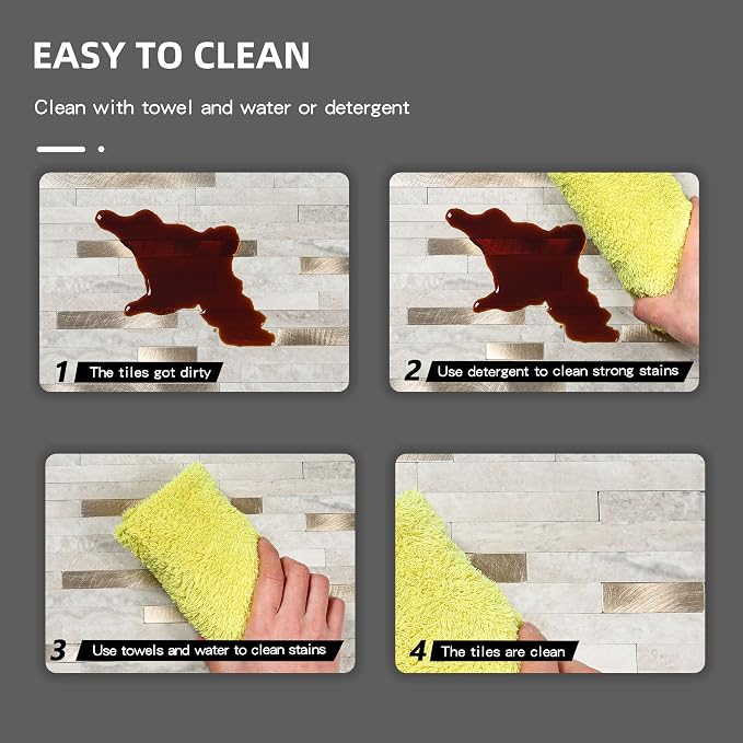 Peel and Stick Backsplash for Kitchen, Self-Adhesive Metal Gold Beige Marble Subway Tiles Decorate Kitchens Bathrooms Laundry Fireplaces, 10-Sheets
