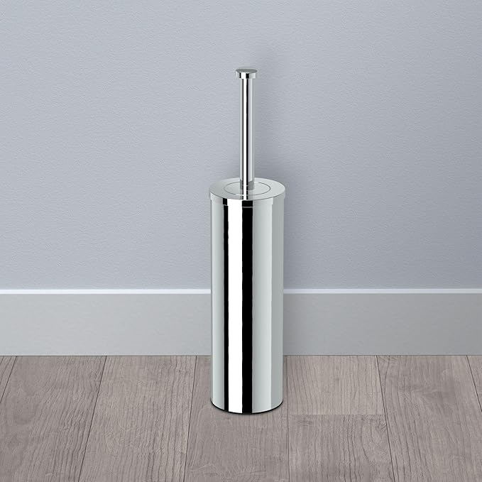Gatco 1481 Latitude II Slender Toilet Brush Holder, Freestanding Bathroom Toilet Brush Set, Chrome