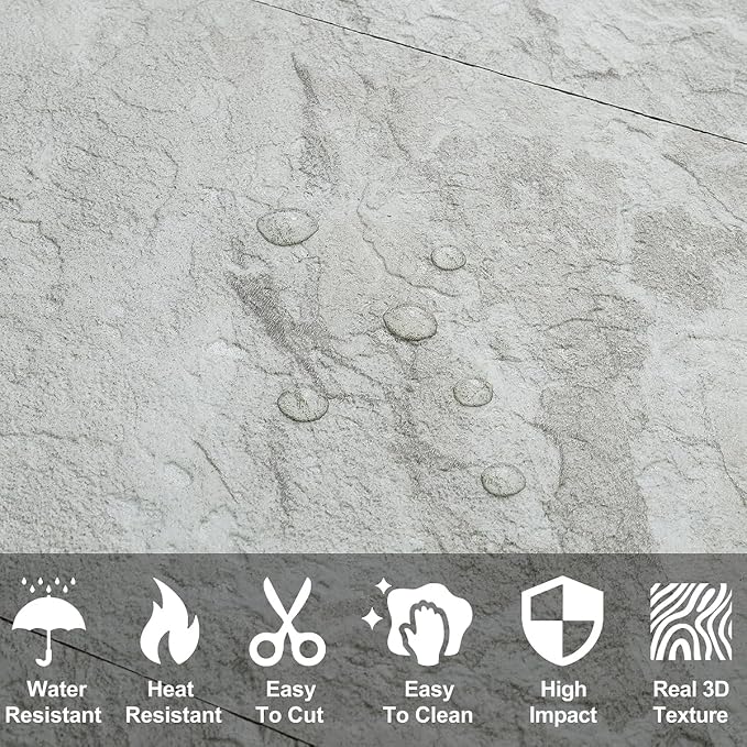 AULIGET 20-Piece Light Slate Peel and Stick Backsplash Wall Tiles, 6" x 12" PVC Faux Stone Stick on Tiles for Backsplash Kitchen, Bathroom, Laundry Room, Camper, Fireplace