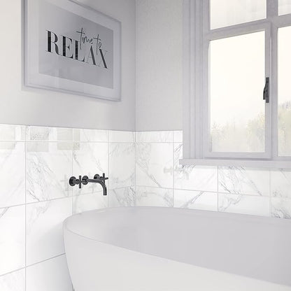 Daltile Perpetuo 3" x 24" Marble Look Porcelain Floor Bullnose Trim in Polished Brilliant White | (Sold by The Piece)