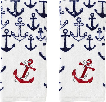 SKL Home Americana Anchor Hand Towel Set, 16x25, 2 Pack | Decorative embroidery for nautical & coastal décor. Can be used in the bathroom, kitchen, bar or any sink space.