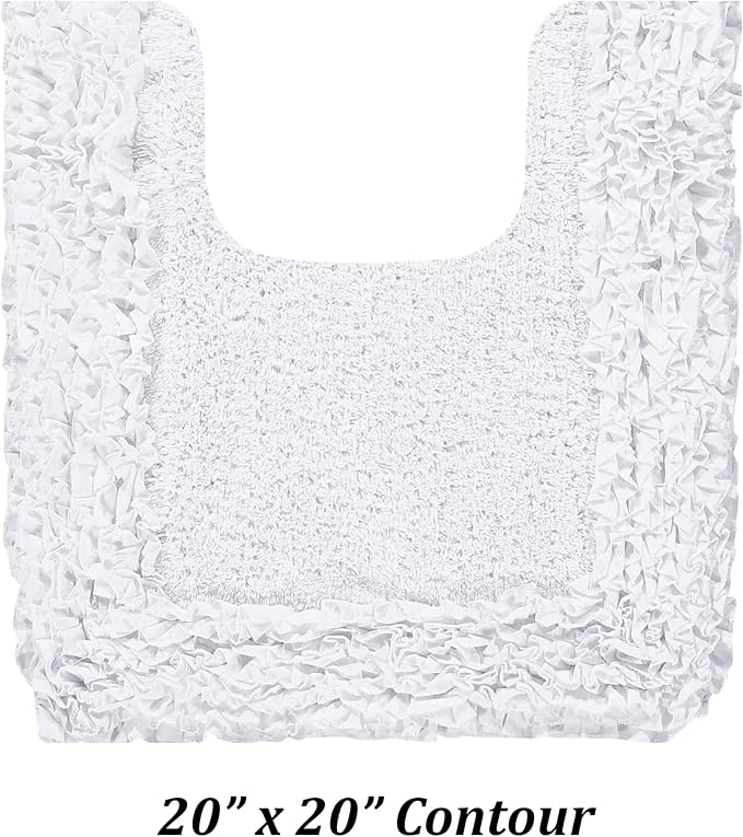 Better Trends Toilet Rugs U Shaped 100% Cotton, Non-Slip Washable 20" x 20" Rug Soft for Bathroom Floor Decor, Water Absorbent, Contour White Shaggy Border Collection
