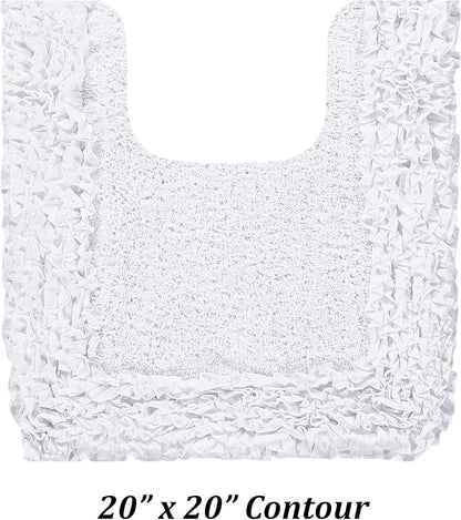 Better Trends Toilet Rugs U Shaped 100% Cotton, Non-Slip Washable 20" x 20" Rug Soft for Bathroom Floor Decor, Water Absorbent, Contour White Shaggy Border Collection