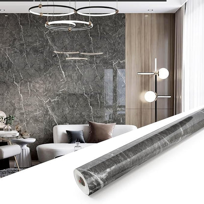 Marble Peel and Stick Waterproof Wall Paneling, 118" x 47" Bardiglio Grey Glossy Finish Self-Adhesive Backsplash Tile Vinyl Wall Panel for Kitchen Bathroom Wall Decor, Covers 38.75 Sq. Ft.