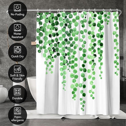 Americanflat 71x74 Botanical Shower Curtain - Water-Resistant Long Shower Curtain with Durable Metal Grommets and 12 Hooks - 100% Polyester - White and Green Bathroom Curtains