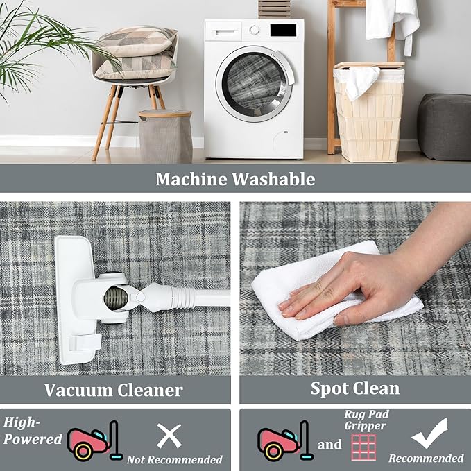 Washable Rugs 10 x 13 Rug for Living Room Soft Bedroom Rug Modern Plaid Large Area Rug Non Shedding Non Slip Throw Rugs Stain Resistant Carpet for Dining Room Nursery 10'x13' Greenish Grey