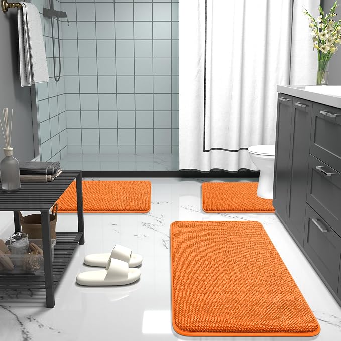 OLANLY Thick Memory Foam Bathroom Rugs 30x20, Absorbent Bath Mat, Orange | Soft Quick Dry Bath Rugs, Non-Slip, Machine Washable Carpet for Bathroom Floor, Tub and Shower, Home Decor Accessories