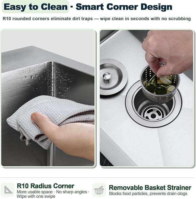 19 x 17 inch Bar Sink, Drop-in Tight Radius Brushed Stainless Steel Topmount Kitchen Sink Single Bowl