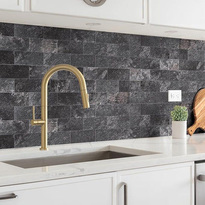 StyloVue 100 Pieces Peel and Stick Backsplash for Kitchen, 3" x 6" PVC Subway Tile 2026 Upgraded Graphite Stone Backsplash Stick on Tile Elevate Kitchen Fireplace RV