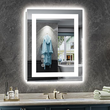 20x28 Inch LED Bathroom Mirror with Lights, Backlit & Front Lit, Anti-Fog Lighted Bathroom Vanity Mirror for Wall, Memory Function, Dimmable, HD Tempered Glass, Shatter-Proof