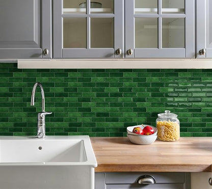 Green Peel and Stick Backsplash 3D Self Adhesive Wall Tile 10 Sheet | Thick,Sticky,Vinyl,12"x12",Marble,for Kitchen,Bathroom