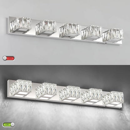 Modern Bathroom Vanity Light - 5 Light LED 5CCT Dimmable Vanity Lighting Fixtures - Crystal Chrome Bathroom Lights Over Mirror