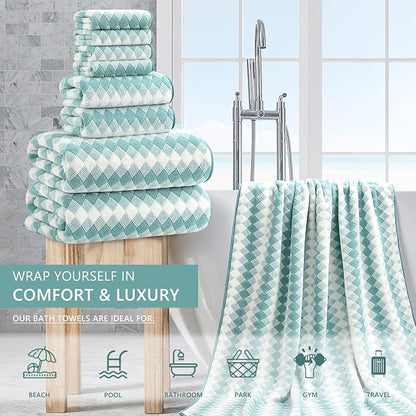 8 Piece Bathroom Towel Set Aqua |2 Oversized Large Bath Towels Sheet,2 Hand Towels and 4 Washcloths| 600GSM Ultra Soft Luxury Premium Towel Set Highly Absorbent Quick Dry Hotel Towel Collection