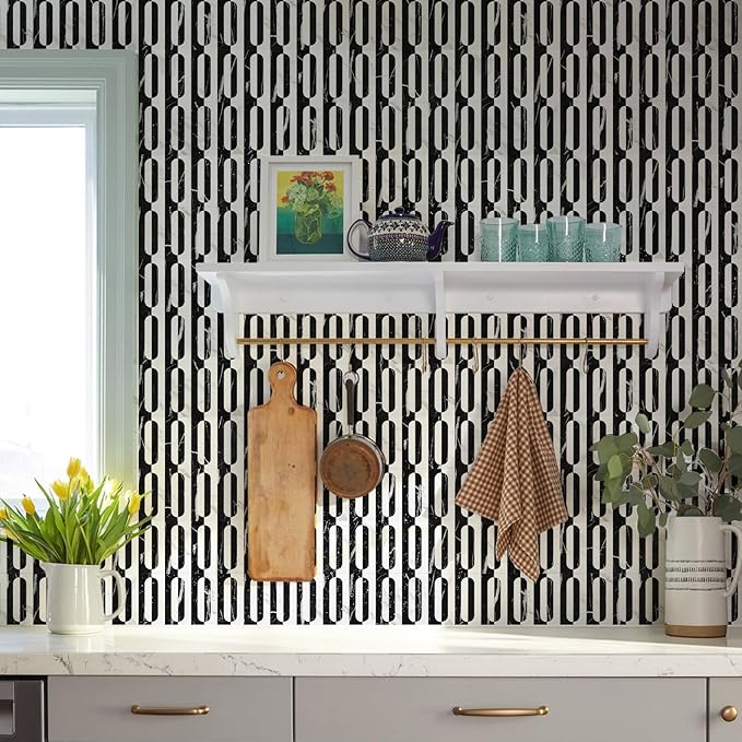 STICKGOO Peel and Stick Backsplash Tiles 12"x12", Waterproof Stick on Kitchen & Bathroom Backsplash, PVC Self Adhesive Wall Tiles for Fireplace, White/Marble Black (10 Sheets)
