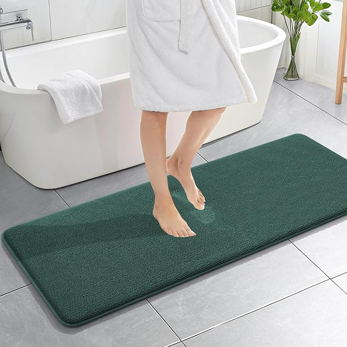 OLANLY Memory Foam Bathroom Runner Rugs 59x20, Long Mats, Blackish Green | Soft Quick Dry Bath Rugs, Non-Slip, Absorbent Machine Washable Mat for Bathroom Floor, Tub and Shower, Home Decor Accessories