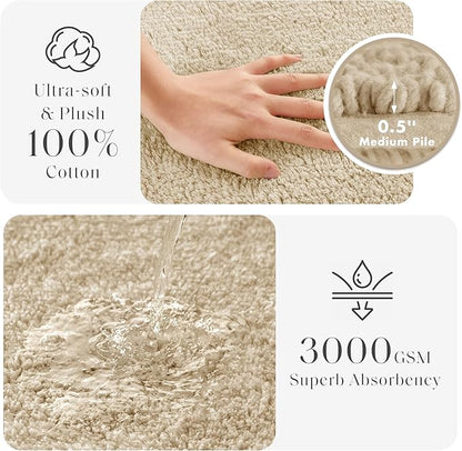 Madison Park Splendor Reversible 100% Cotton Bath Rug, 20 x 30, Natural | Tufted Bathroom Mat, 3000 GSM, Hotel Quality, Luxurious Plush, Medium Pile, Absorbent, Quick Dry, OEKO-TEX, Shower Room Décor