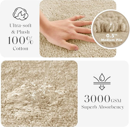 Madison Park Splendor Reversible 100% Cotton Bath Runner, 24 x 72, Natural | Tufted Bathroom Rug, 3000 GSM, Hotel Quality, Luxurious Plush, Medium Pile, Absorbent, Quick Dry, OEKO-TEX, Shower Room Décor