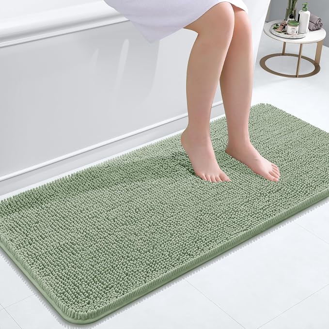 OLANLY Bathroom Runner Rugs 47x20, Extra Soft Absorbent Chenille Bath Rugs | Sage Green, Quick-Drying Rubber Backing, Washable Long Bath Mat for Bathroom Floor, Tub and Shower, Home Decor Accessories