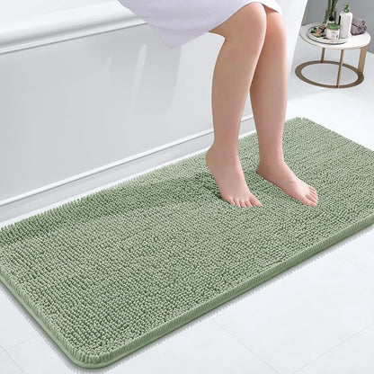 OLANLY Bathroom Runner Rugs 47x20, Extra Soft Absorbent Chenille Bath Rugs | Sage Green, Quick-Drying Rubber Backing, Washable Long Bath Mat for Bathroom Floor, Tub and Shower, Home Decor Accessories