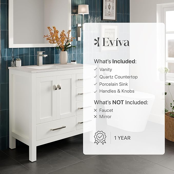 Eviva London 38 in. White Single Sink Bath Vanity with Carrara Quartz Top and Undermount Porcelain Sink