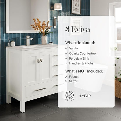 Eviva London 38 in. White Single Sink Bath Vanity with Carrara Quartz Top and Undermount Porcelain Sink