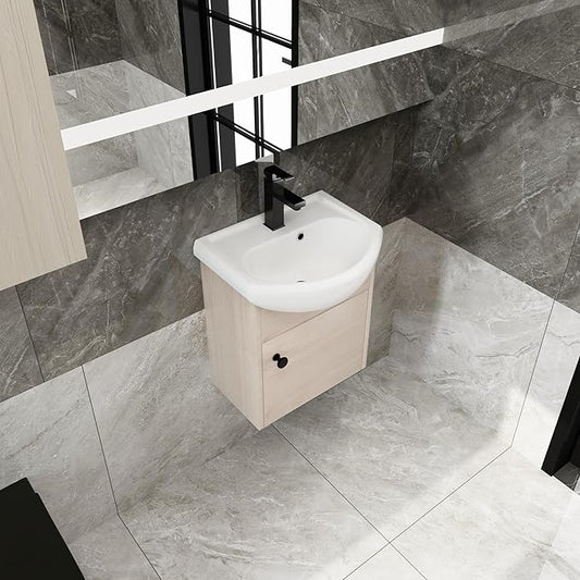 18" Floating Bathroom Vanity with Sink, 18inch Wall Mounted for Small Bathrooms, Soft-Close Door Cabinet with White Ceramic Basin & Waterproof Plywood, Modern Space Saving Vanity, 02318PLO