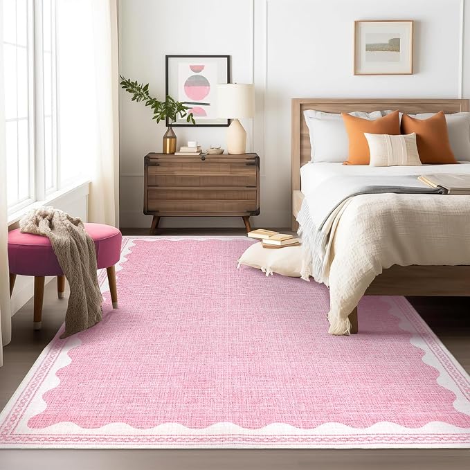 Garvee Entryway Rug 3x5 Washable Bordered Modern Rug Foldable Low Pile Pink | Stain-Resistant Carpet Ultra Soft Non Slip Lightweight Rugs Indoor Non-Shedding Mat for Kitchen Bedroom Nursery Entrance