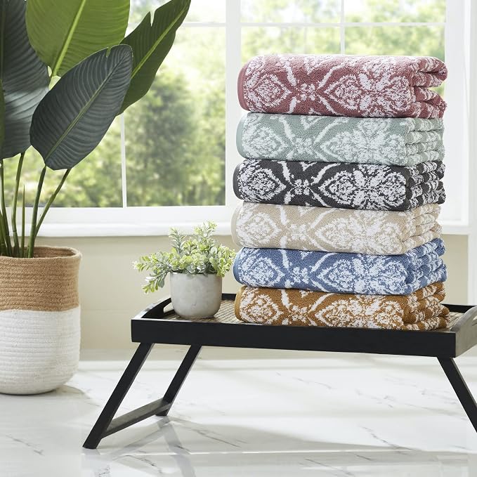 Modern Threads Amaris 6-Piece Reversible Yarn Dyed Jacquard Towel Set - Bath Towels, Hand Towels, & Washcloths - Super Absorbent & Quick Dry - 100% Combed Cotton, Gold