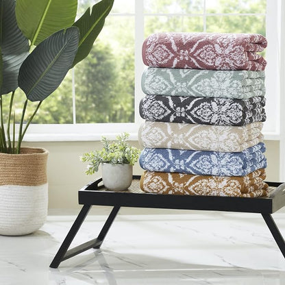 Modern Threads Amaris 6-Piece Reversible Yarn Dyed Jacquard Towel Set - Bath Towels, Hand Towels, & Washcloths - Super Absorbent & Quick Dry - 100% Combed Cotton, Rosewood