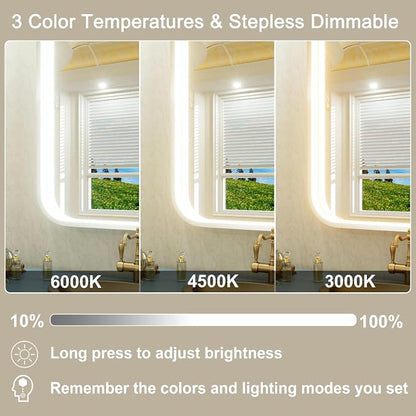 28"x36" Silver LED Bathroom Mirror with 3000K/4500K/6000K Lights | Stepless Dimmable,Anti-Fog,Memory Function,Aluminum Frame Wall Mount Lighted Bathroom Vanity Mirror,ETL Cert‌,IP54 Waterproof