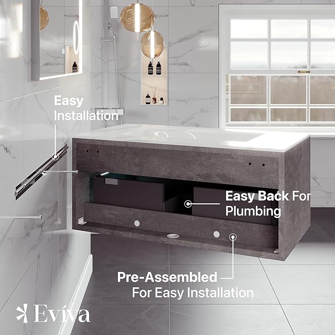 Eviva Aurora 36 in. Concrete Gray Wall Mount Single Sink Bath Vanity with Carrara Quartz Top